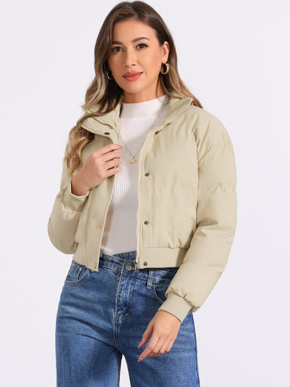 Effortless Bomber Jacket for Women with Stand Collar Zip Front Ribbed Cuff Style