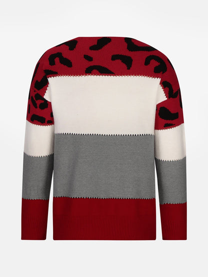 Effortless Colorblock Leopard Sweater for Women with Crew Neck Long Sleeve Style