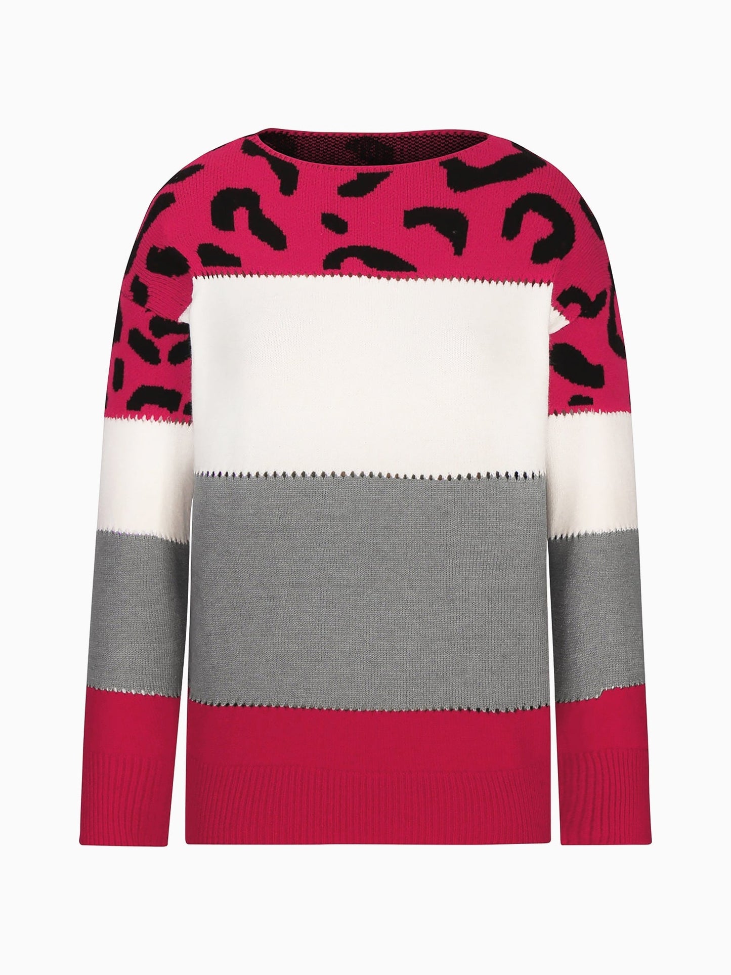 Effortless Colorblock Leopard Sweater for Women with Crew Neck Long Sleeve Style