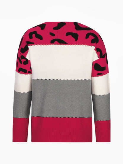 Effortless Colorblock Leopard Sweater for Women with Crew Neck Long Sleeve Style