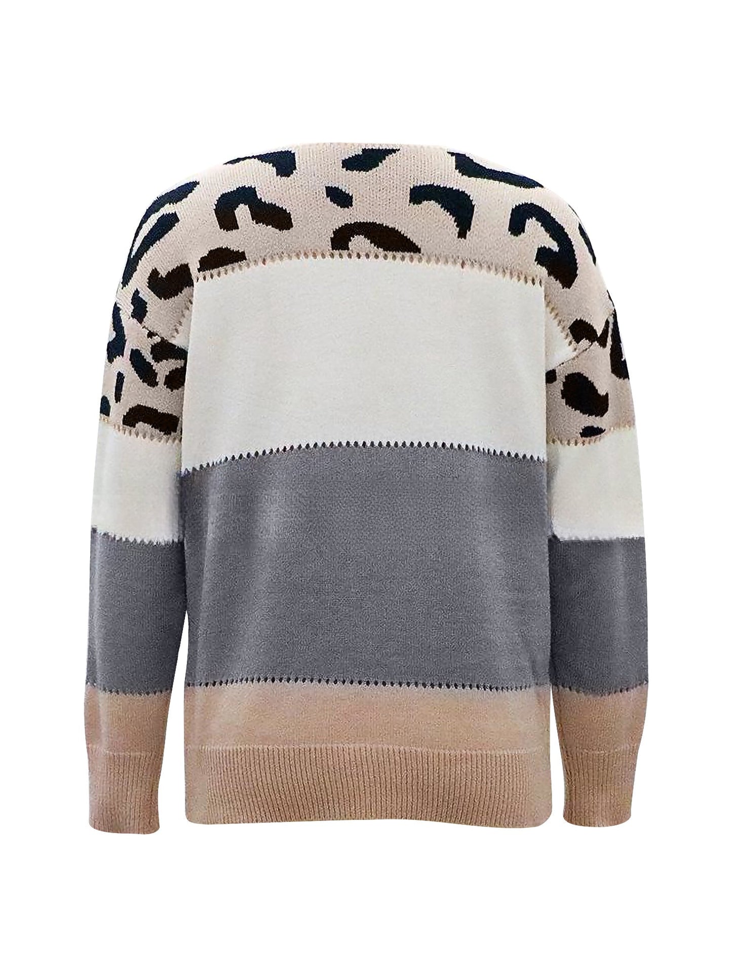 Effortless Colorblock Leopard Sweater for Women with Crew Neck Long Sleeve Style