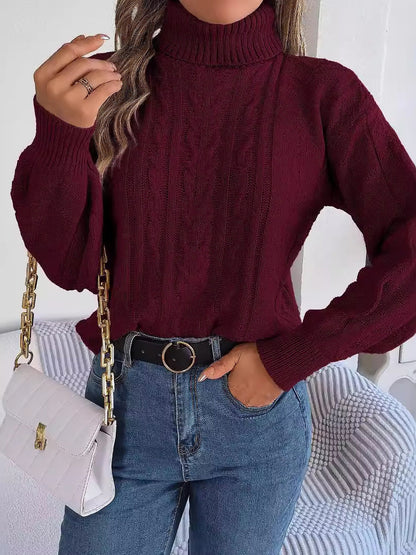 Comfortable Cable Knit Sweater for Women with Turtleneck Long Sleeve Style