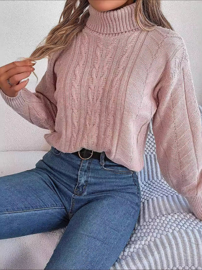 Comfortable Cable Knit Sweater for Women with Turtleneck Long Sleeve Style