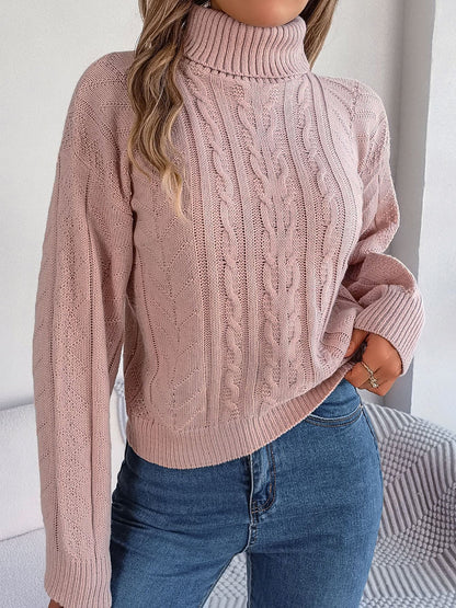 Comfortable Cable Knit Sweater for Women with Turtleneck Long Sleeve Style