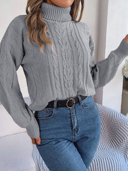 Comfortable Cable Knit Sweater for Women with Turtleneck Long Sleeve Style