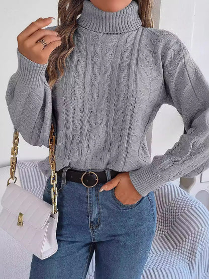 Comfortable Cable Knit Sweater for Women with Turtleneck Long Sleeve Style