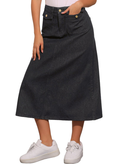 Effortless Denim Maxi Skirt for Women with High Waist A Line Style