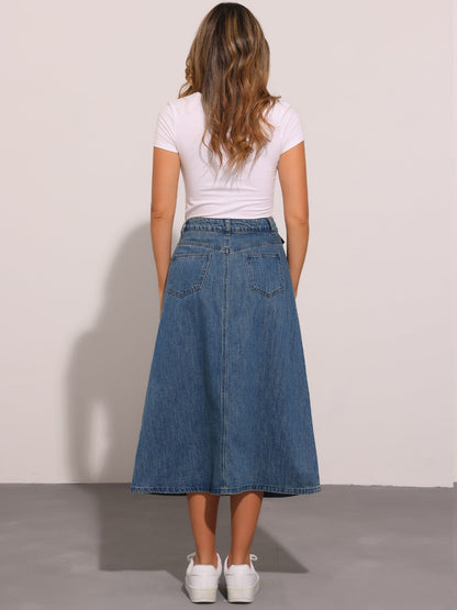Effortless Denim Maxi Skirt for Women with High Waist A Line Style