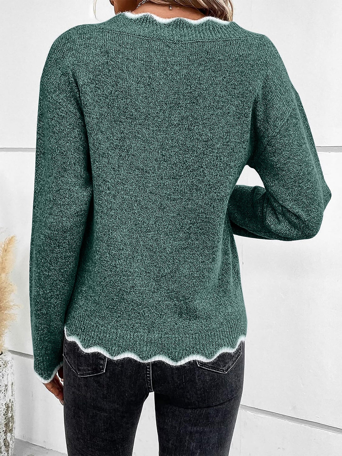 Comfortable Knit Sweater for Women with Split Neck Long Sleeve Relaxed Style