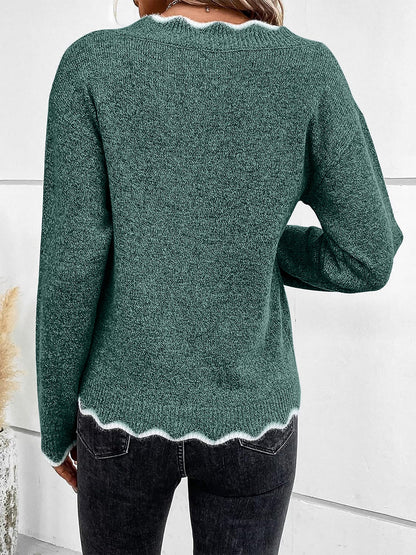 Comfortable Knit Sweater for Women with Split Neck Long Sleeve Relaxed Style