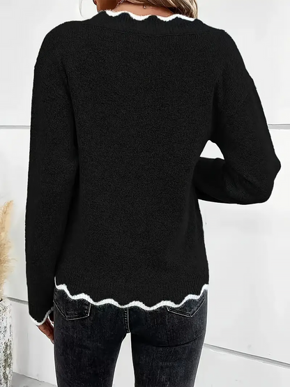 Comfortable Knit Sweater for Women with Split Neck Long Sleeve Relaxed Style