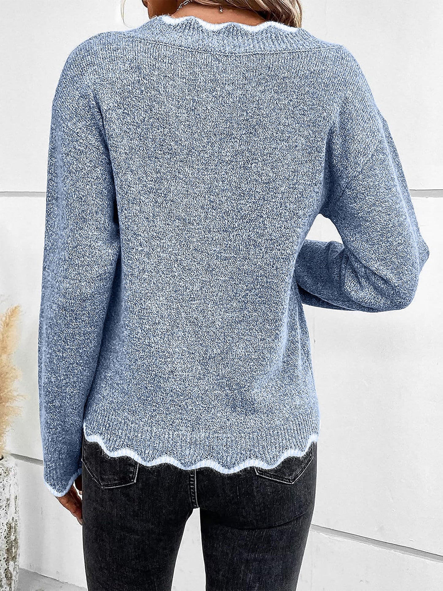 Comfortable Knit Sweater for Women with Split Neck Long Sleeve Relaxed Style