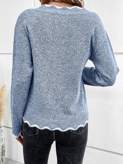 Comfortable Knit Sweater for Women with Split Neck Long Sleeve Relaxed Style