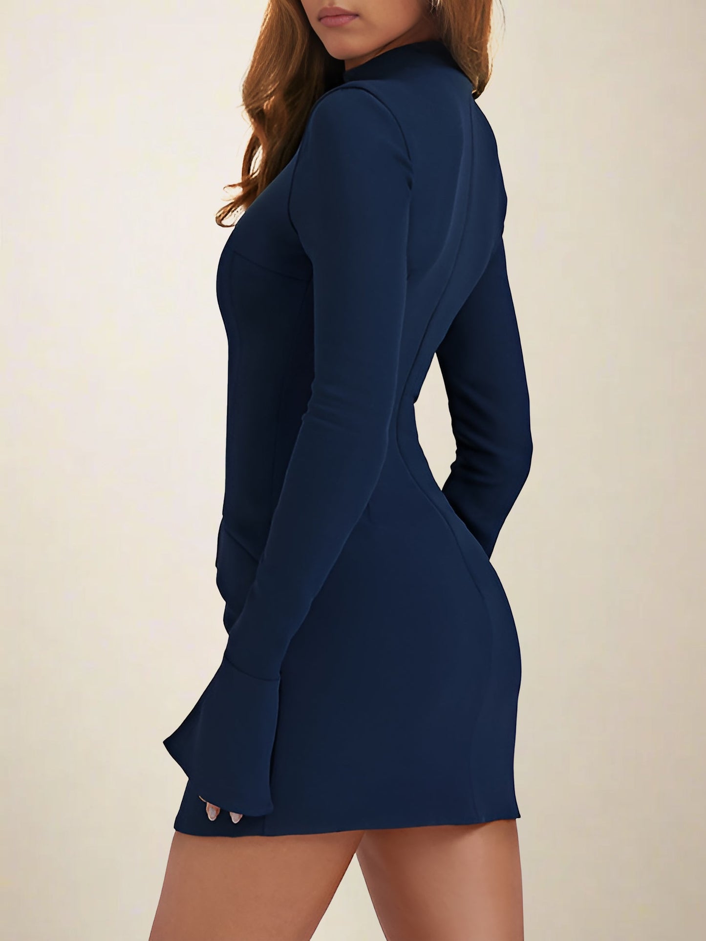 Elegant Bodycon Sweater Dress for Women with High Neck Long Sleeve Mini Style