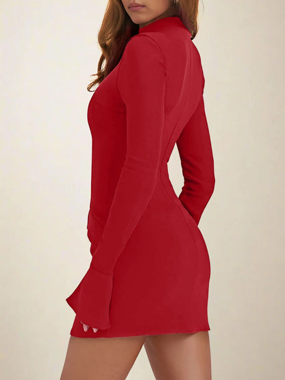 Elegant Bodycon Sweater Dress for Women with High Neck Long Sleeve Mini Style