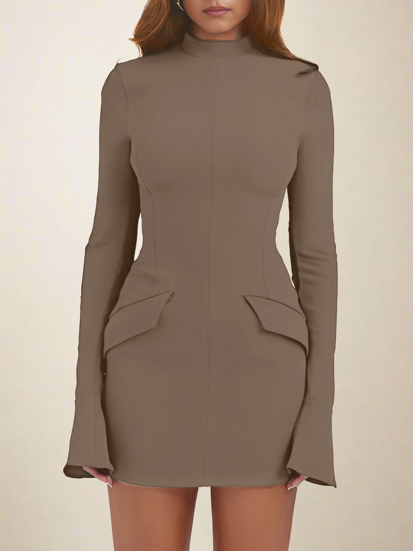 Elegant Bodycon Sweater Dress for Women with High Neck Long Sleeve Mini Style