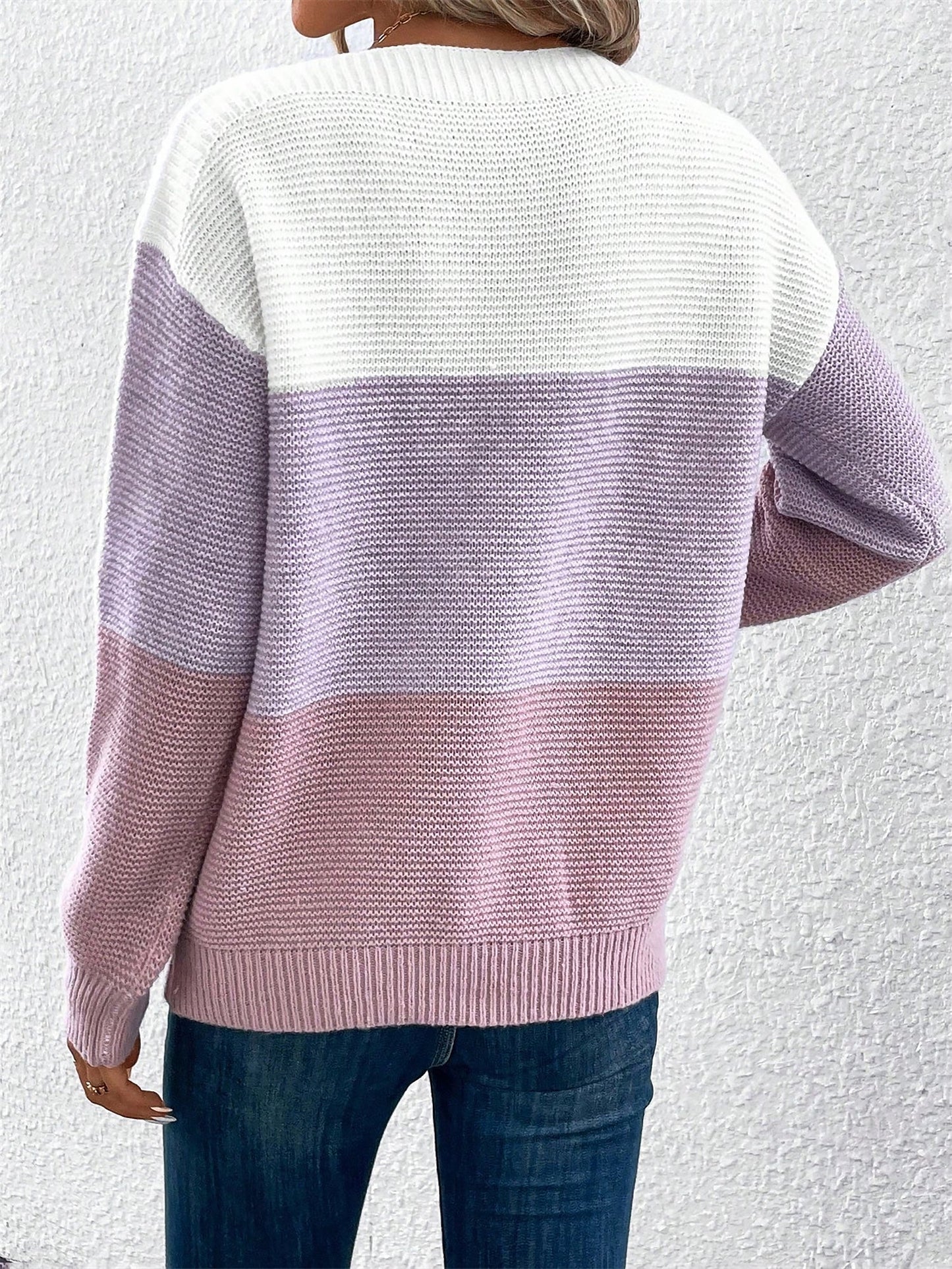 Effortless Colorblock Sweater for Women with Crew Neck Long Sleeve Relaxed Style