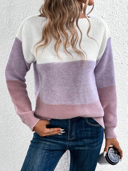 Effortless Colorblock Sweater for Women with Crew Neck Long Sleeve Relaxed Style