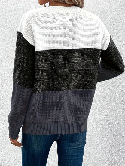 Effortless Colorblock Sweater for Women with Crew Neck Long Sleeve Relaxed Style