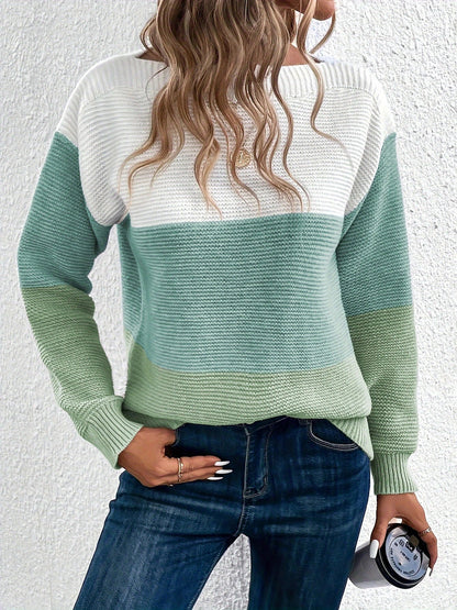 Effortless Colorblock Sweater for Women with Crew Neck Long Sleeve Relaxed Style