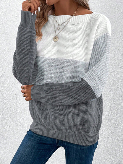Effortless Colorblock Sweater for Women with Crew Neck Long Sleeve Relaxed Style