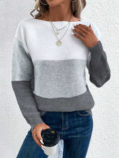 Effortless Colorblock Sweater for Women with Crew Neck Long Sleeve Relaxed Style