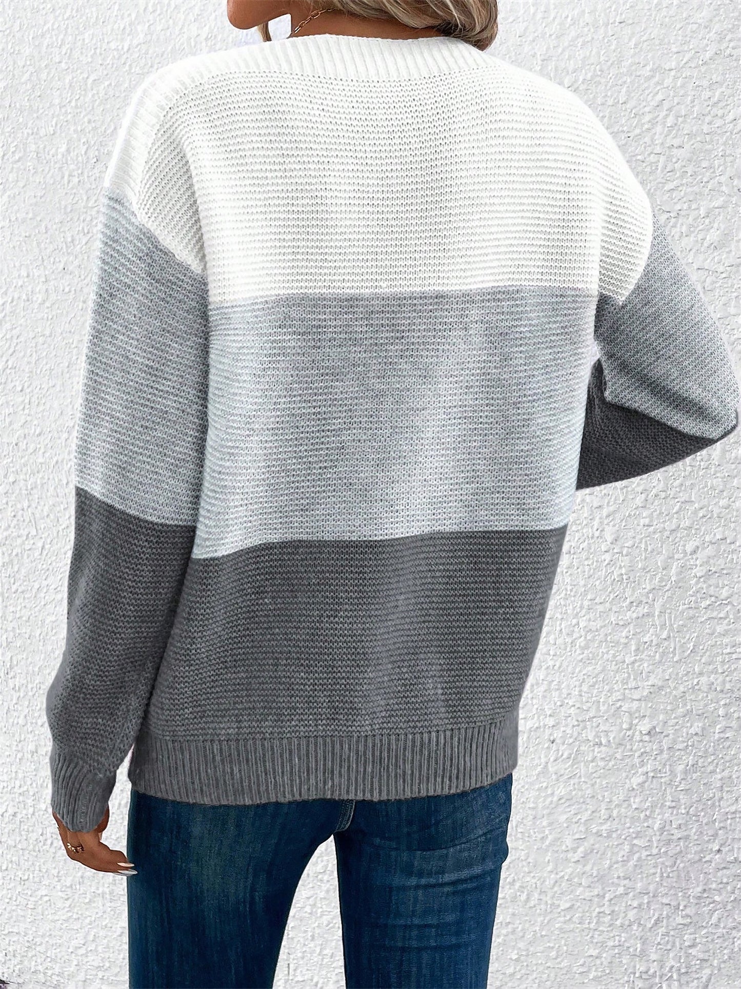 Effortless Colorblock Sweater for Women with Crew Neck Long Sleeve Relaxed Style