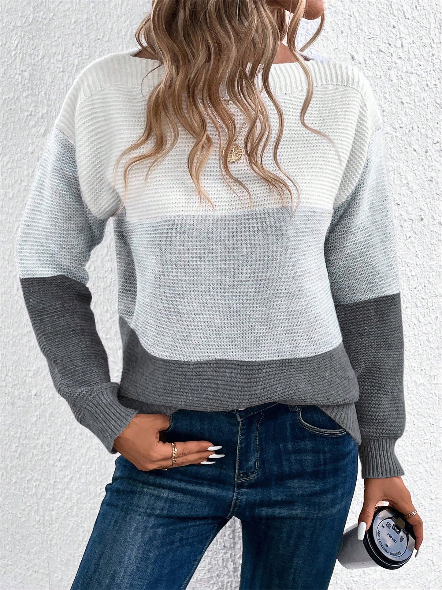 Effortless Colorblock Sweater for Women with Crew Neck Long Sleeve Relaxed Style