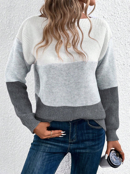 Effortless Colorblock Sweater for Women with Crew Neck Long Sleeve Relaxed Style