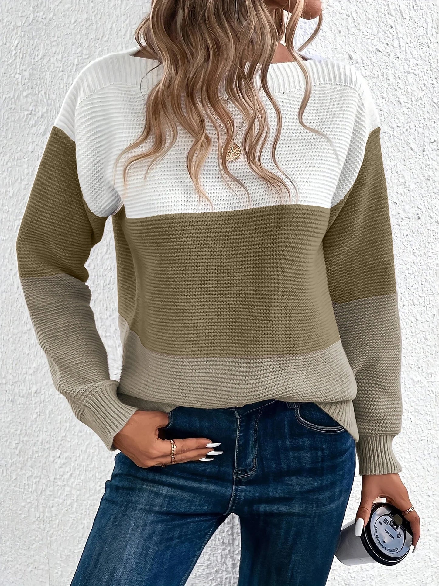 Effortless Colorblock Sweater for Women with Crew Neck Long Sleeve Relaxed Style