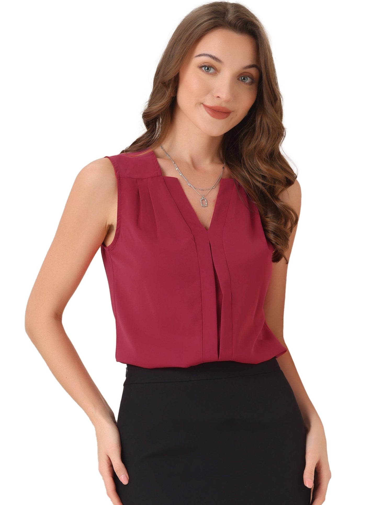 Effortless Blouses for Women with V-Neck Sleeveless Ruffle Placket Style