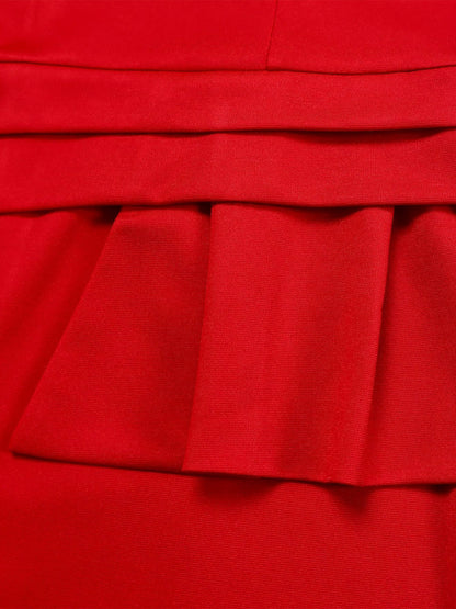 Elegant Red Bodycon Dress for Women with Round Neck Elbow Sleeve Peplum Waist Style