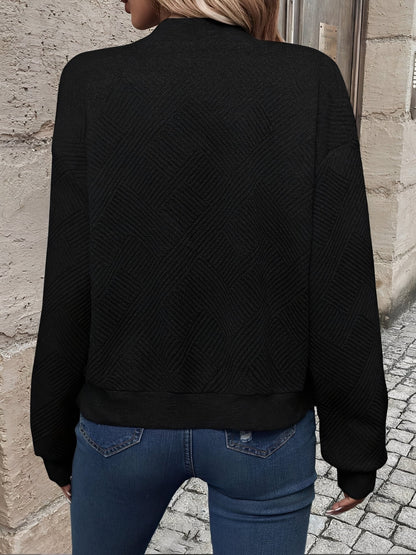 Comfortable Bomber Jacket for Women with Stand Collar Zip Front Textured Style