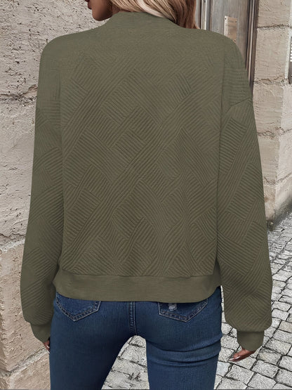 Comfortable Bomber Jacket for Women with Stand Collar Zip Front Textured Style