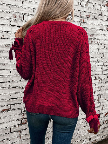 Comfortable Cable Knit Sweater for Women with Crew Neck Cinched Cuff Style