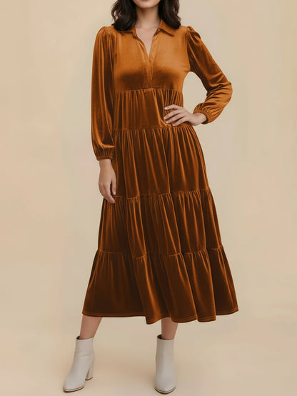 Elegant Velvet Maxi Dress for Women with V-Neck Long Sleeve Empire Waist Style