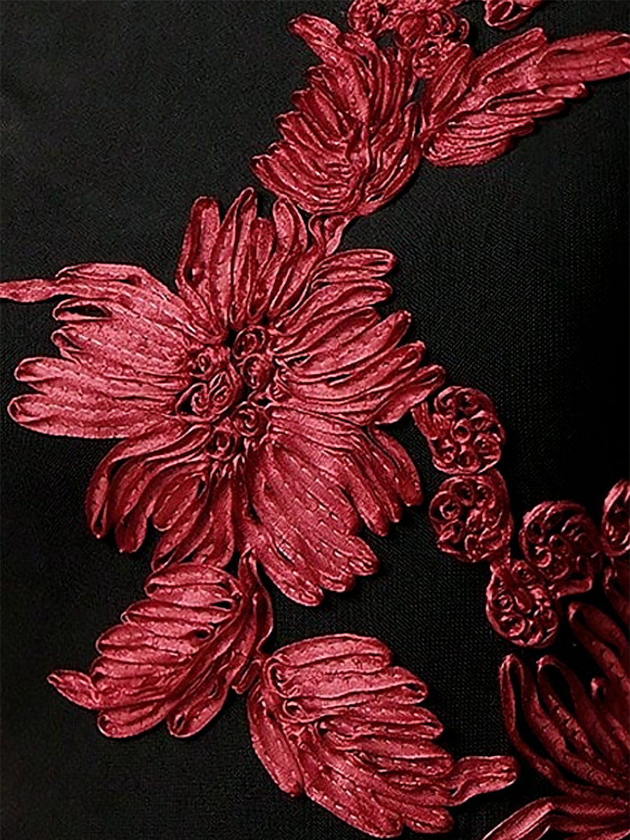 Elegant Black Floral Ball Gown Dress for Women with Long Sleeve Full Skirt Style