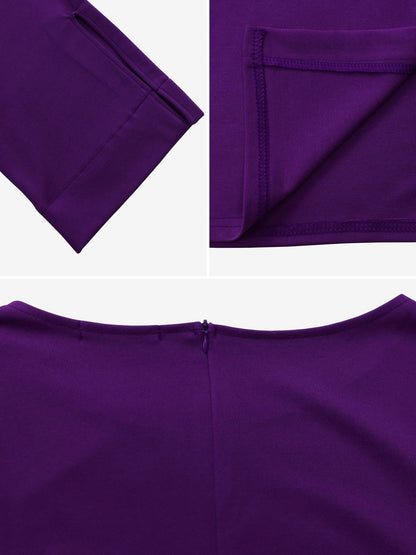 Elegant Bodycon Dress for Women with Round Neck Button Front Elbow Sleeve Style
