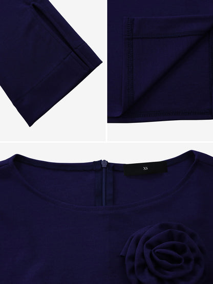 Elegant Bodycon Dress for Women with Round Neck Button Front Elbow Sleeve Style