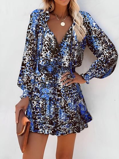Effortless Floral Mini Dress for Women with V-Neck Long Sleeve Tiered Ruffle Style
