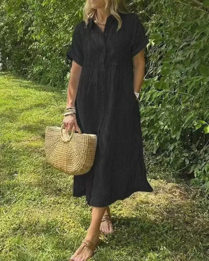 Effortless Midi Dress for Women with Short Sleeve Button Down