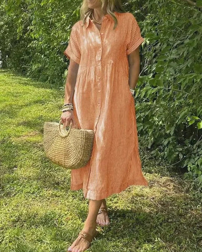 Effortless Midi Dress for Women with Short Sleeve Button Down