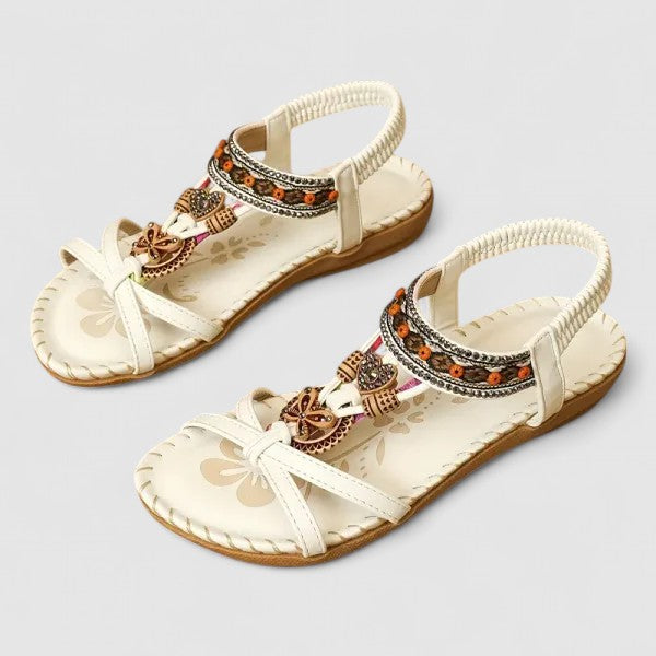 Elegant Orthopedic Sandals for Women with Beaded Embellishment Toe Loop Elastic Strap Casual Summer Style