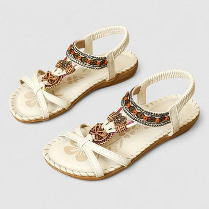 Elegant Orthopedic Sandals for Women with Beaded Embellishment Toe Loop Elastic Strap Casual Summer Style