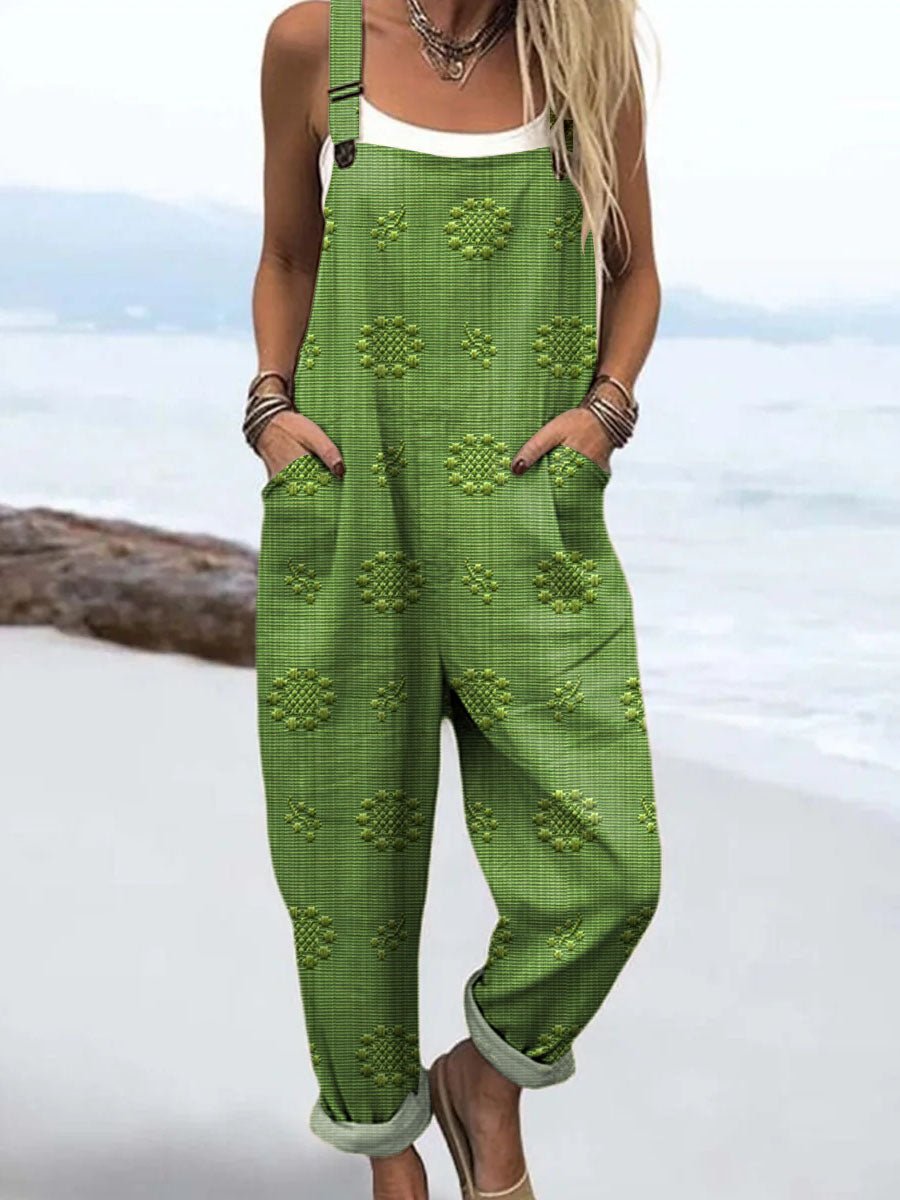 Effortless Floral Textured Jumpsuit for Women with Adjustable Strap Wide Leg Pocket Casual Style
