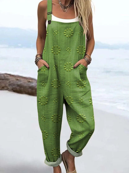 Effortless Floral Textured Jumpsuit for Women with Adjustable Strap Wide Leg Pocket Casual Style