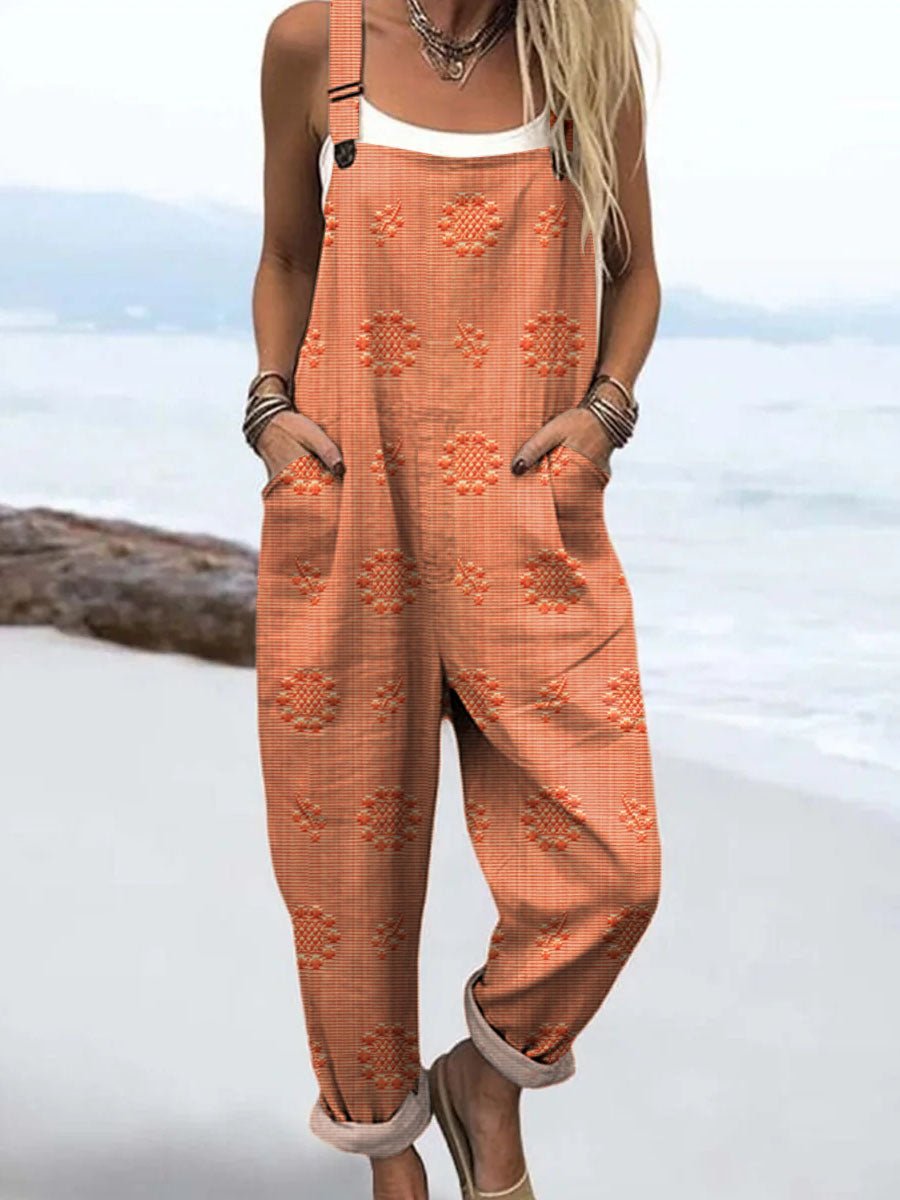 Effortless Floral Textured Jumpsuit for Women with Adjustable Strap Wide Leg Pocket Casual Style