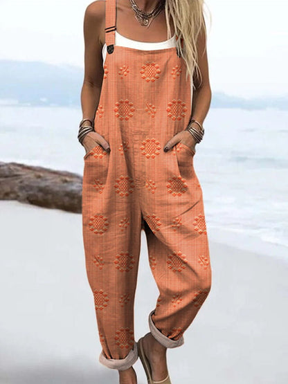 Effortless Floral Textured Jumpsuit for Women with Adjustable Strap Wide Leg Pocket Casual Style