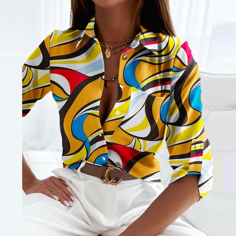 Effortless Printed Blouse for Women with Collared Casual Style