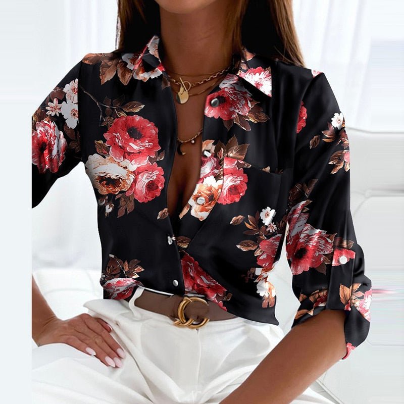 Effortless Printed Blouse for Women with Collared Casual Style